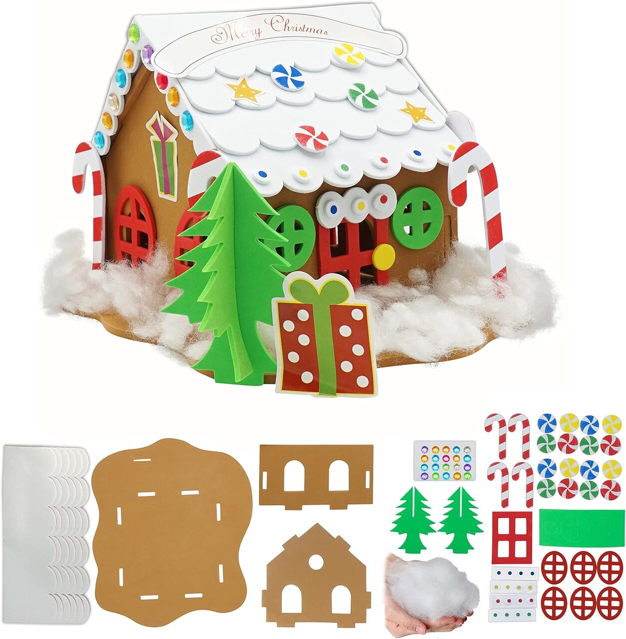 4E's Novelty Foam Gingerbread House Craft Kit (2 Pack), DIY 3D Christmas Crafts for Kids, Self-Adhesive Foam Stickers, Build & Decorate Holiday Craft Kit for Toddlers, Preschool & Kids
